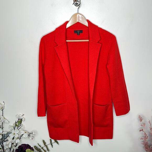 J. CREW Sophie Open Front Sweater Blazer Merino Wool Red {3Q39} - Picture 4 of 9